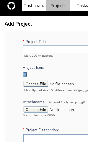 screenshot of add project page