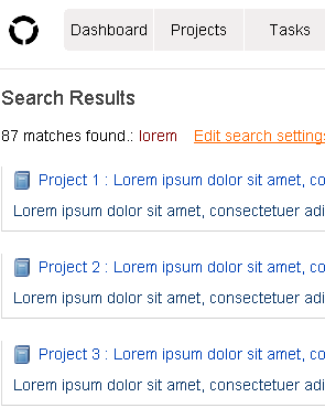 screenshot of search result page
